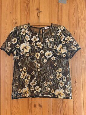 Floral Embroidered Mesh Little Moon T Shirt